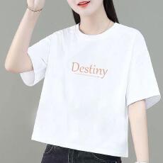 批发纯棉短袖<b class='q'>t</b><b class='q'>恤</b>时尚感印花夏季凉爽亲肤百搭宽松显瘦大码女装小个子