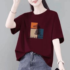 批发纯棉短袖t恤女夏季新款时尚女<b class='q'>妈妈装</b>宽松显瘦气质休闲体恤衫女潮