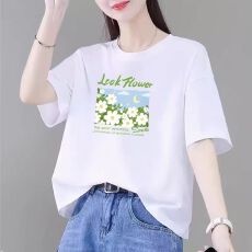 批发短袖宽松t恤女<b class='q'>妈妈装</b>正肩夏季花朵印花显瘦短款气质上衣2026新款
