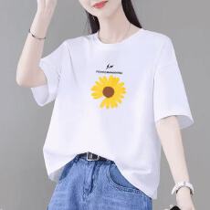 批发2026夏季新款气质<b class='q'>妈妈装</b>时尚百搭上衣宽松显瘦清新向日葵印花T恤