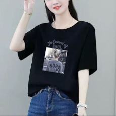 批发夏季2026女<b class='q'>妈妈装</b>韩版宽松百搭显瘦时尚洋气印花打底衫休闲上衣潮