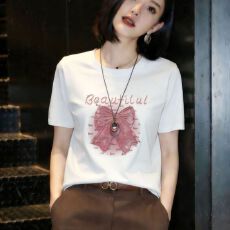 批发镂空蝴蝶印花宽松T恤显瘦百搭遮肚子韩版短上衣休闲<b class='q'>妈妈装</b>上衣女