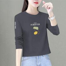 批发纯棉短款长袖t恤上衣<b class='q'>女</b>秋冬季韩版宽松显瘦印花打底衫休闲体恤衫