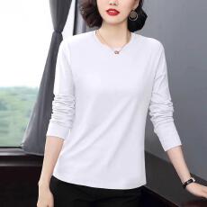 批发高端纯棉减龄<b class='q'>中年</b>妈妈正肩长袖t恤女秋冬薄款<b class='q'>大码</b>显瘦打底上衣服