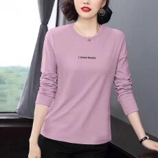 批发纯棉<b class='q'>妈妈</b>装<b class='q'>大码</b>长袖减龄正肩t恤女2026秋季新款宽松百搭圆领上衣