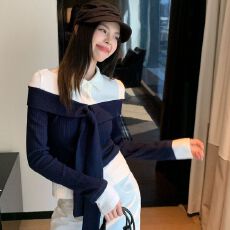 批发羊绒polo领长袖内搭t恤女打底衫早<b class='q'>秋</b>韩系设计感修身假两件上衣