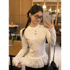批发白色波点蕾丝内搭打底衫<b class='q'>女</b>新款绝美巨好看秋冬长袖<b class='q'>t</b><b class='q'>恤</b>上衣