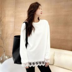 批发宽松白色打底衫女秋冬中长款遮屁股配鲨鱼裤的<b class='q'>蕾丝</b>边加绒内搭上衣