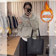 批发美式复古立体<b class='q'>小熊</b>刺绣连帽<b class='q'>卫衣</b>女秋冬加绒加厚小众设计感宽松上衣