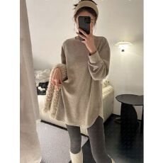 批发慵懒风加厚磨毛<b class='q'>长袖</b><b class='q'>T</b><b class='q'>恤</b>女秋冬<b class='q'>宽松</b>中长款内搭打底衫配鲨鱼裤上衣