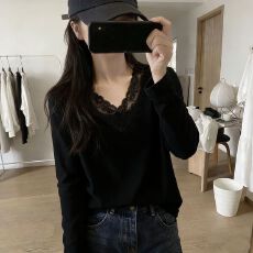 批发<b class='q'>蕾丝</b>拼接V领长袖<b class='q'>T</b><b class='q'>恤</b>女2026春秋季内搭宽松上衣