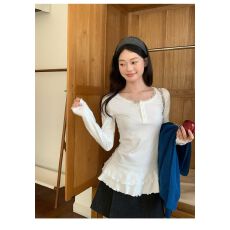 批发白色<b class='q'>蕾丝</b>花边圆领内搭打底衫女冬季韩系修身长袖<b class='q'>t</b><b class='q'>恤</b>上衣