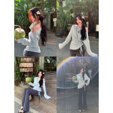 批发红人馆长袖t恤女2026新款春内搭<b class='q'>打底</b>衫特别漂亮掐腰修身斜肩<b class='q'>上衣</b>