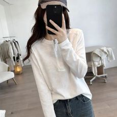 批发极简风半拉链<b class='q'>长袖</b><b class='q'>T</b><b class='q'>恤</b>女2026春秋新款白色休闲<b class='q'>宽松</b>百搭设计感上衣