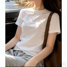 批发白色圆领短袖<b class='q'>T</b><b class='q'>恤</b>女2026夏装拼接宽松圆领打底衫洋气显瘦内搭上衣