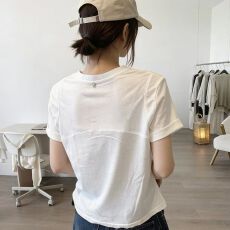批发韩系雪花棉薄款白色短袖<b class='q'>T</b><b class='q'>恤</b>女夏季宽松简约百搭显瘦内搭打底上衣