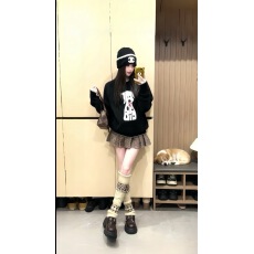 批发黑色狗狗毛衣咖色<b class='q'>千鸟格</b>百褶裙