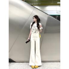 批发小马刺绣针织短袖<b class='q'>白色</b><b class='q'>牛仔裤</b>