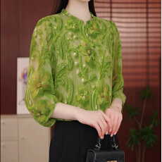 批发2026<b class='q'>正品</b>翠绿盎然七分袖衬衫手工精致风显瘦优雅气质小衫