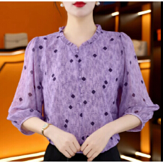 批发#有货#圆领洋气花色七分袖春夏新款气质显瘦<b class='q'>妈妈装</b>