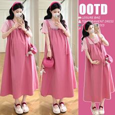 批发实拍 <b class='q'>孕妇</b><b class='q'>夏季</b>法式设计感方领宽松背带连衣裙<b class='q'>T</b><b class='q'>恤</b>套装