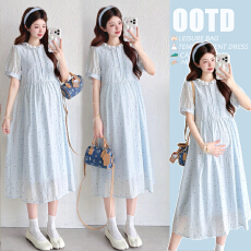 批发实拍现~孕妇装夏装<b class='q'>新款</b>法式甜美波点连衣<b class='q'>长裙</b>宽松洋气孕妇裙