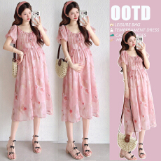 批发实拍现 孕妇夏装小清新提花薄款<b class='q'>长裙</b>遮肚显瘦透气宽松过膝连衣裙