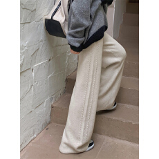 批发设计感麻花针织阔腿裤女秋冬加厚高腰垂坠感拖地长裤休闲直筒裤子