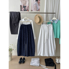 批发日韩系老钱风天丝棉气球山本阔腿裤女<b class='q'>春</b>小碎花松弛感弯刀休闲裤