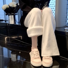 批发垂感加绒针织阔腿裤女秋冬高腰拖地裤休闲宽松显瘦加厚直筒长<b class='q'>裤子</b>
