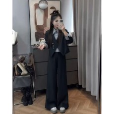 批发秋冬新款时尚条纹翻领拼接<b class='q'>衬衫</b>两件套高腰阔腿<b class='q'>裤</b><b class='q'>两件套</b>长<b class='q'>裤</b>套<b class='q'>装</b>