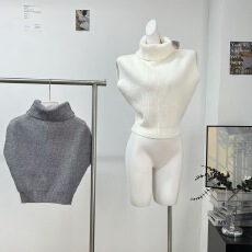 批发糯糯可颂 全羊毛高领<b class='q'>针织</b>马甲<b class='q'>背心</b>女秋季新款宽松版叠穿套头上衣