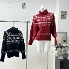 批发ANDYET AD1费尔岛<b class='q'>套头</b>毛衣蝙蝠袖高领休闲上衣慵懒气质保暖针织衫