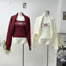 批发板栗可可Bankelili'雾岛观雪'费尔岛坎肩<b class='q'>罩衫</b>/吊带针织两件套女冬