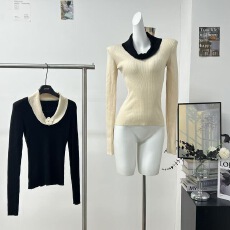 批发法式Rose玫瑰羊绒衫女毛衣内搭秋冬新款设计感<b class='q'>V领</b>针织打底衫上衣