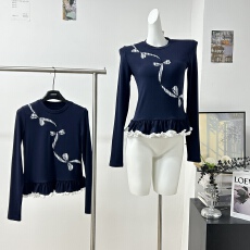 批发曾小咸 韩系宝蓝色芭蕾风长袖t恤女秋冬加绒打底内搭短款修身上衣