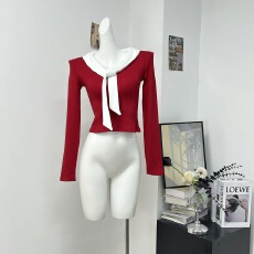 批发Q女家 红莓清酒/圣诞穿搭红色毛衣女秋<b class='q'>冬</b>内搭设计感长袖针织上衣