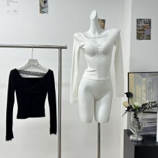 批发OKMASHOP 蕾丝绮梦 纯欲v领针织衫女<b class='q'>冬</b>季内搭打底衫修身性感上衣