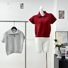 批发日了个韩｜宽松时髦百搭叠穿保暖polo翻领短款短袖套头<b class='q'>毛衣</b>针织衫