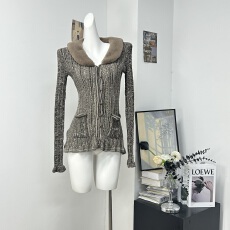 titi小姐姐私服vtg针织开衫女秋冬保暖全棉毛领外套打底衫