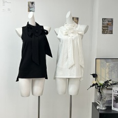 批发OKMASHOP <b class='q'>气质</b>姐系 白色高领<b class='q'>衬衫</b>女春夏<b class='q'>气质</b>系带宽松休闲无袖上衣