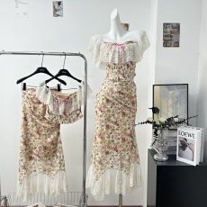 批发LaceMade 摩洛哥花园 法式浪漫碎花蕾丝抹胸鱼骨<b class='q'>上衣</b>鱼尾半裙套装