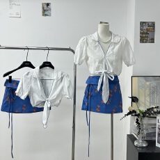 8uioio 卡农谱诗 法式提花绑带小衫女夏2026新款白色短袖衬衫上衣