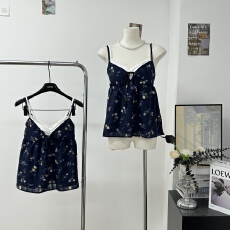 批发1只衮1Z1ZGUN 坠入仲夏 小清新氛围感少女蝴蝶结织带V领吊带上衣