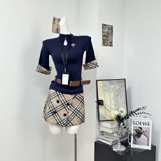 批发高智坏学姐优雅风韩系两件套女夏季格纹拼接长袖<b class='q'>格子</b>包臀短裙