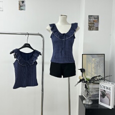 批发SHIYIYUE美式波点无袖上衣女夏季辣妹设计感绑带飞袖收腰<b class='q'>显瘦</b>背心