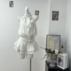 批发weekendhub挂脖波点连衣裙女2026夏装新款双层荷叶边无袖裙子显瘦