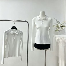 批发米花酱 甜美娃娃领小排扣T恤女早秋设计感<b class='q'>修身</b>显瘦长袖<b class='q'>打底衫</b>上衣