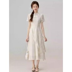 观上月白新中式改良旗袍年轻款连衣裙国风超仙绝美长裙