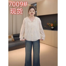 批发佳佳大码女装法式娃娃领长袖蕾丝衬衫女秋胖mm减龄显瘦百搭雪纺衫